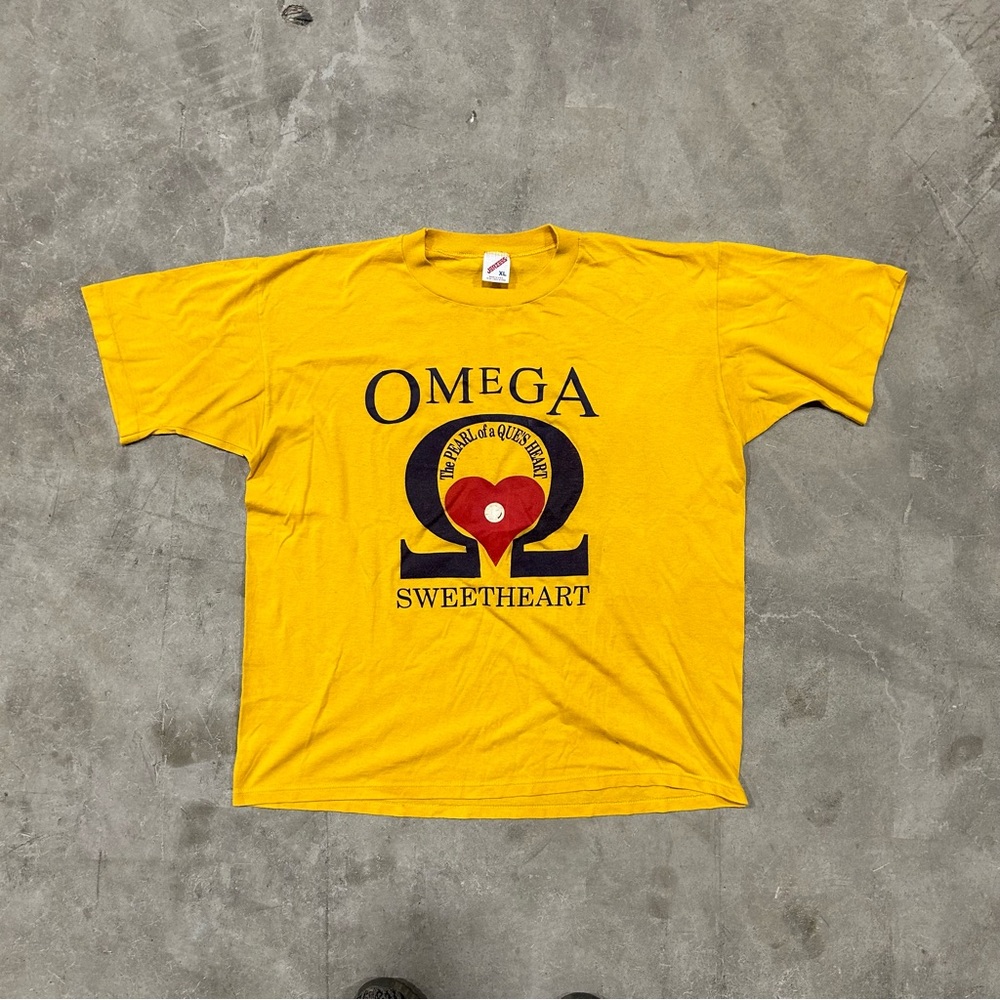 VTG SC Omega Sweetheart Yellow T-Shirt Made in USA XL